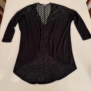 Umgee Black Open Front Lace Black Cardigan Thin Lightweight Size M/L Cotton